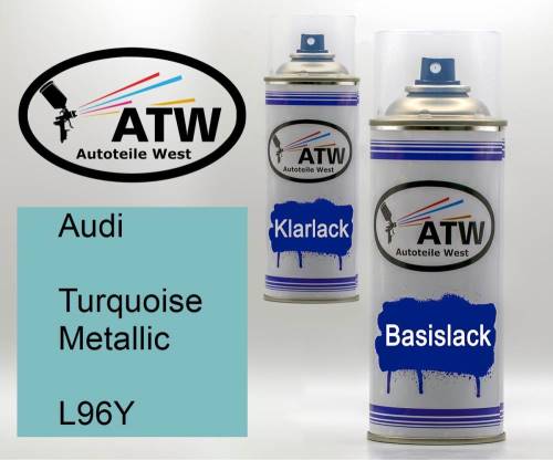 Audi, Turquoise Metallic, L96Y: 400ml Sprühdose + 400ml Klarlack - Set, von ATW Autoteile West.